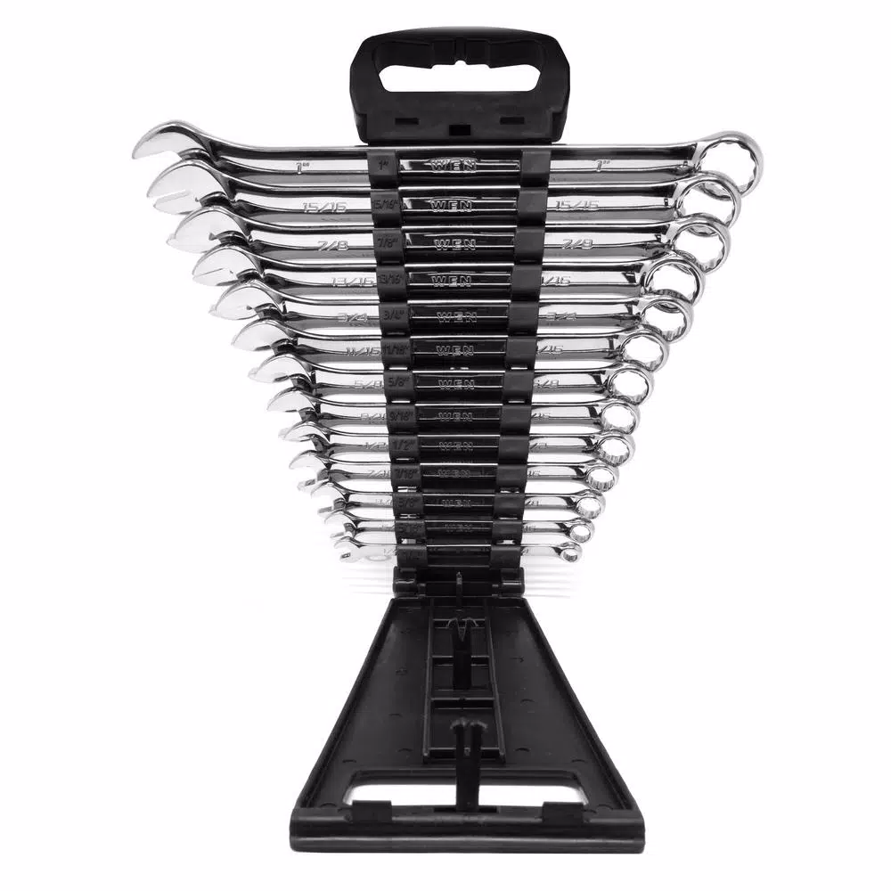 WEN 13-Piece SAE Combination Wrench Set with Storage Rack, Chrome Vanadium Steel