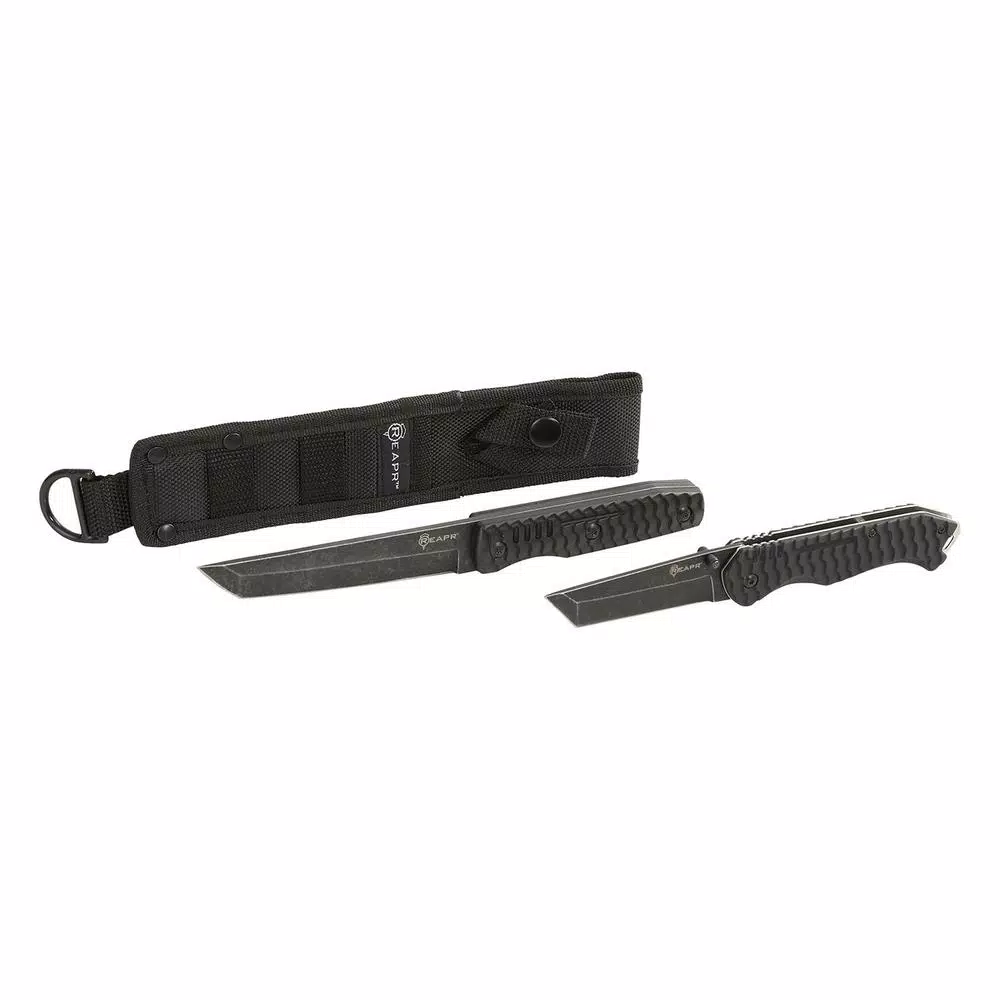 Sheffield REAPR TAC Tanto Knife Set - 2-Piece Fixed Blade and Folding Knife Set
