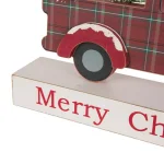 Glitzhome Merry Christmas Red Truck Wooden Table Decor with Christmas Trees thumbnail 5