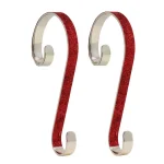 Haute Decor 6 in. Red Glitter Steel Stocking Scroll Holders, 2-Pack thumbnail 1
