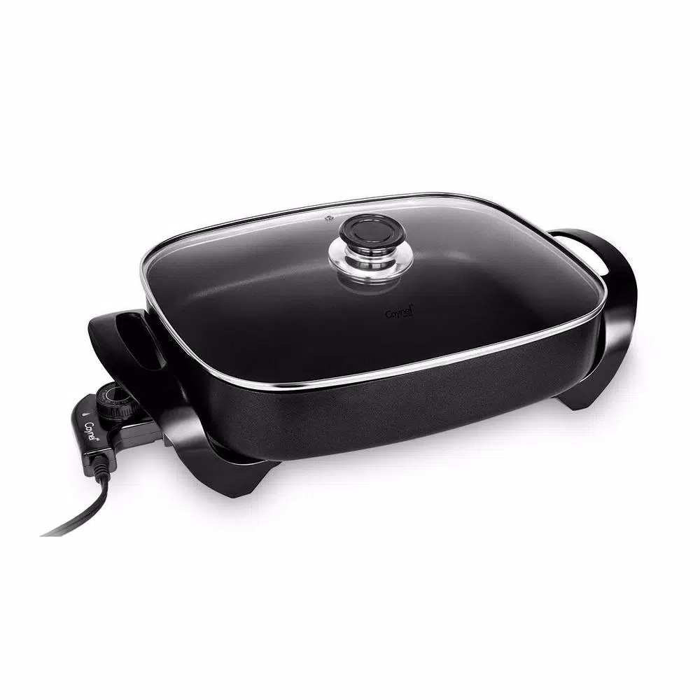 Boyel Living 1400W Electric Skillet 8 Qt Large Square Non-Stick Copper Frying Pan, Black