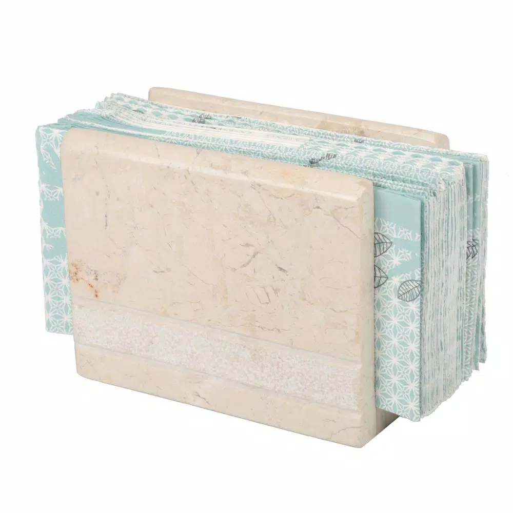 Creative Home Natural Beige Champagne Marble Napkin Holder - Hand Carved Elegant Tabletop Stand