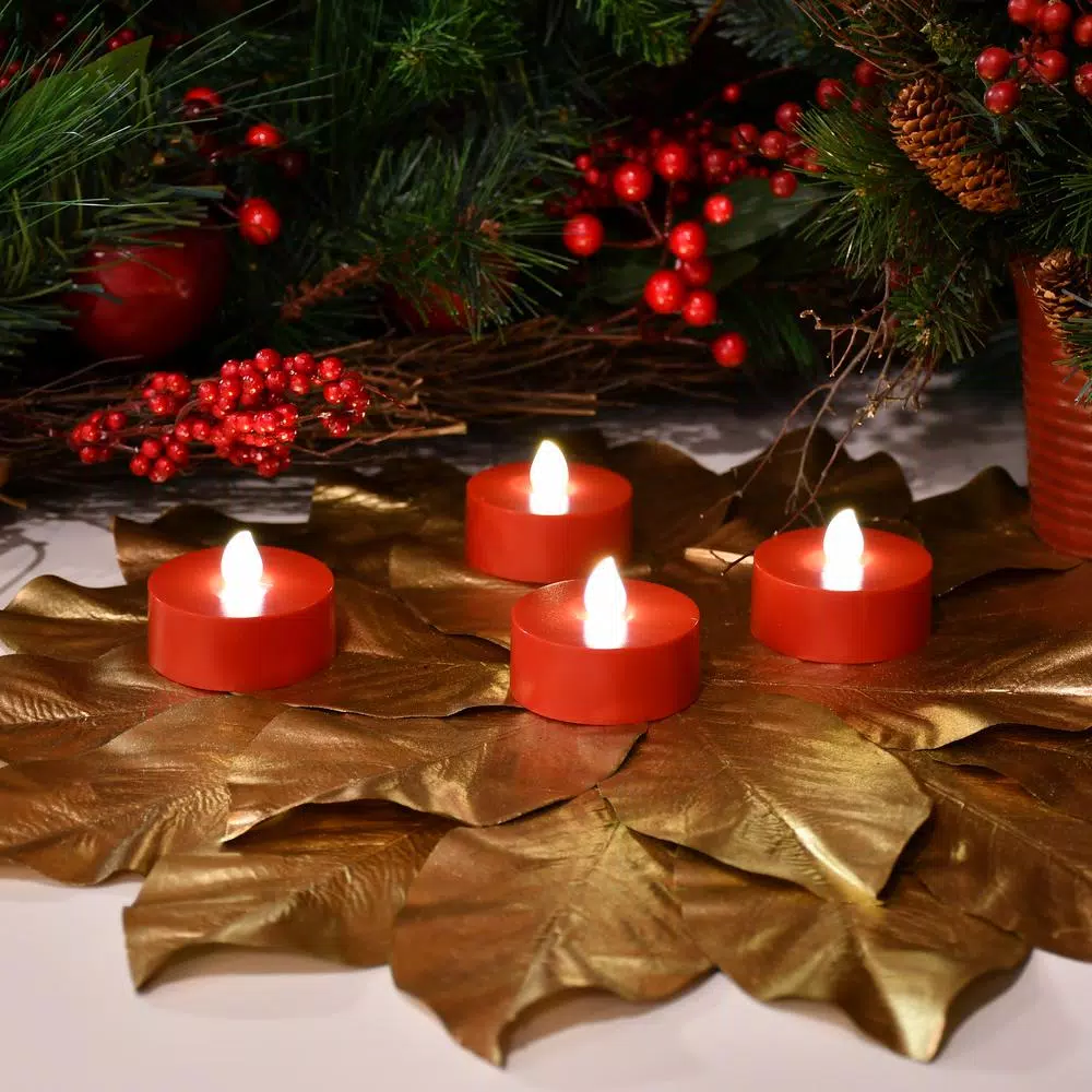 LUMABASE Red Extra Large LED Tea Light Candles with Remote Control and Dual Timers, 4-Count