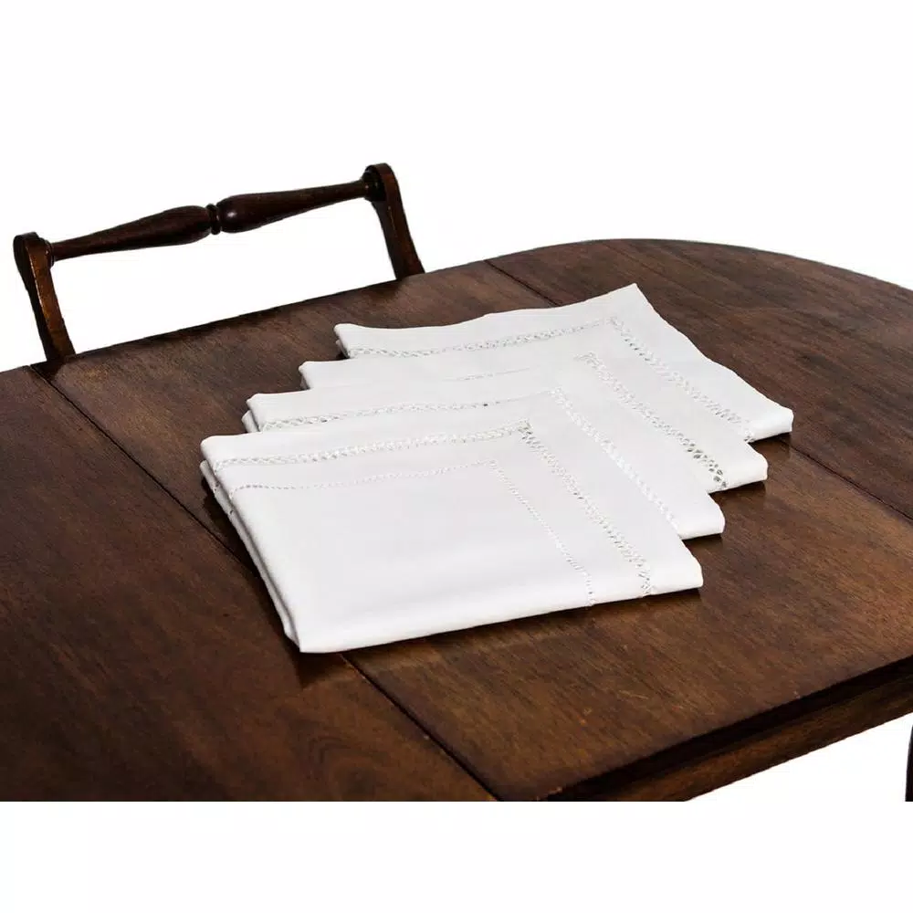 Xia Home Fashions 20 in. x 20 in. Handmade Double Hemstitch Napkins, White (4-Set)