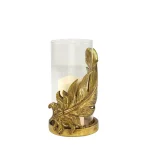 LITTON LANE Large Metallic Gold Feather Candle Holder with 6" x 9" Hurricane Glass thumbnail 2