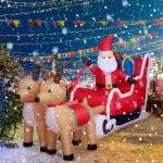 JOYDECOR 5 ft. Santa Claus on Sleigh with 2 Reindeer Christmas Inflatable Outdoor Decoration with LED Lights thumbnail 9