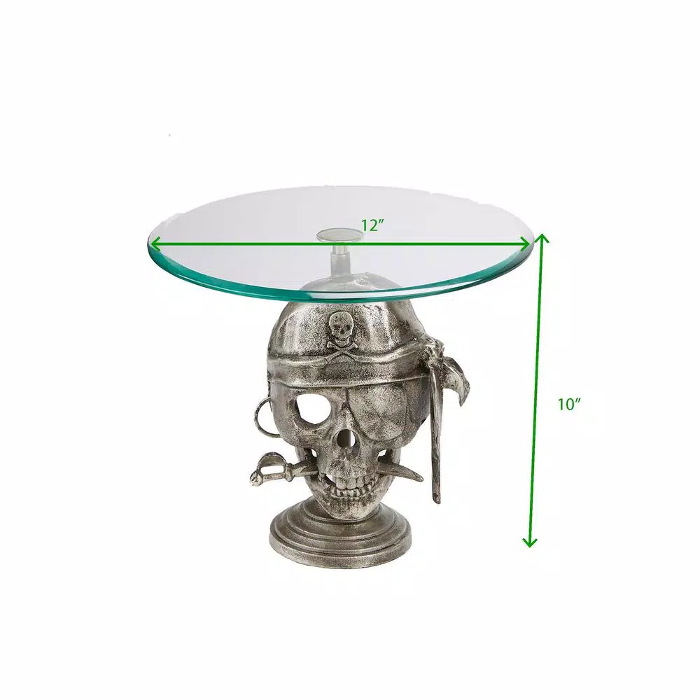 Mind Reader The Mind Reader 12 in. Silver Iron Pirate Head Cake Stand with Glass Top