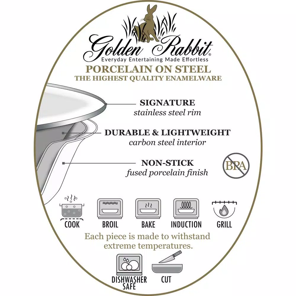 Golden Rabbit Sea Glass 10.5 qt. Enamelware Roasting Pan with Glass Lid