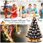 Costway 15 in. Black Ceramic Hand-Painted Halloween Tree with LED Lights and Pumpkin Top thumbnail 9