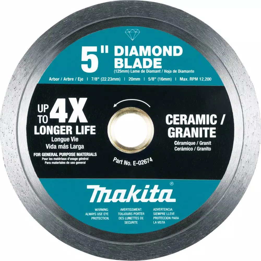 Makita 5 in. Continuous Rim Diamond Blade for Tile, Granite, Ceramic, Porcelain, and Stone