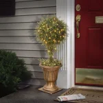 Unbranded 36 in. Mini Tea Leaf Artificial Topiary Tree with 100 Clear Lights in Decorative Urn thumbnail 1