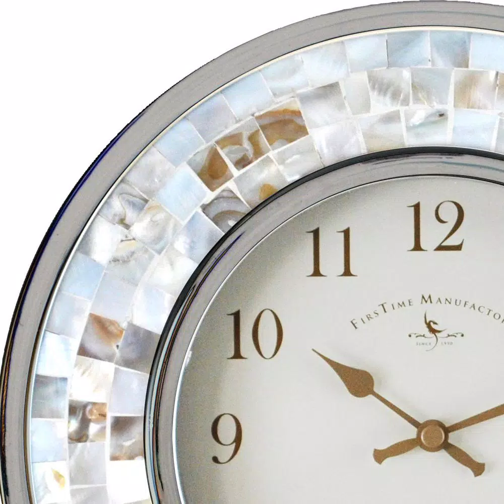 FirsTime and Co. Pearl Mosaic Wall Clock - Coastal Shell Design, 10.25 in.