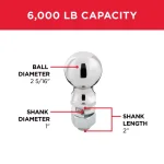 TowSmart 6,000 lb. Capacity Chrome Hitch Ball, 2-5/16 in. Diameter, 1 in. x 2 in. Shank thumbnail 3