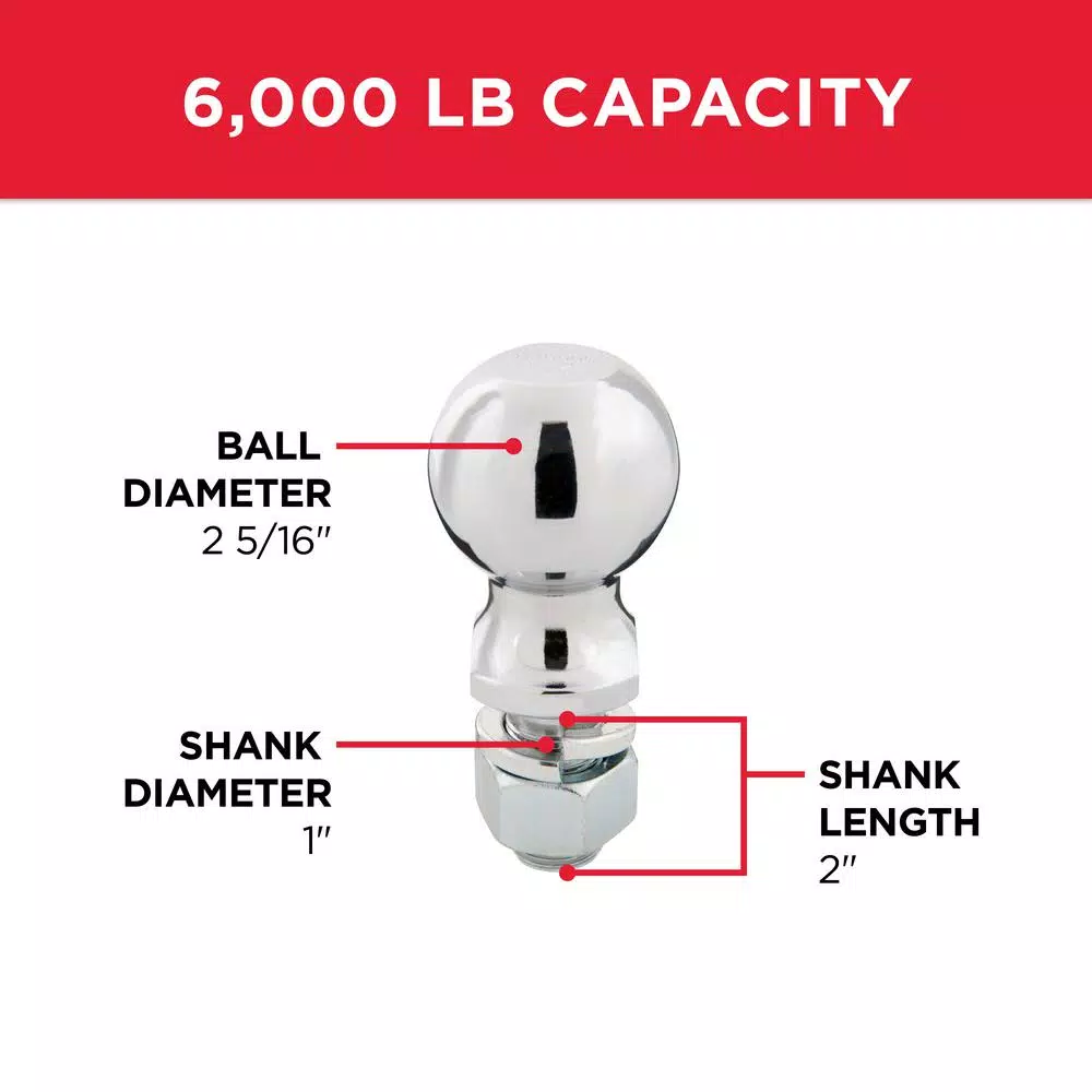 TowSmart 6,000 lb. Capacity Chrome Hitch Ball, 2-5/16 in. Diameter, 1 in. x 2 in. Shank