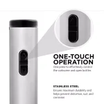Ovente Electric Wine Bottle Opener with Foil Cutter and LED Light, Stainless Steel, Silver thumbnail 2