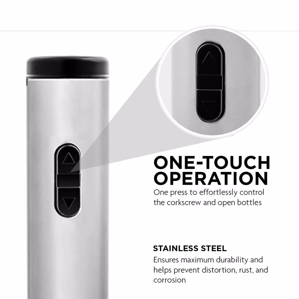 Ovente Electric Wine Bottle Opener with Foil Cutter and LED Light, Stainless Steel, Silver