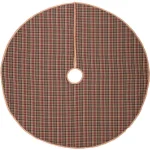 VHC Brands 55 in. Clement Natural Tan and Red Plaid Rustic Christmas Tree Skirt thumbnail 2