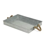 Cheungs Galvanized Metal Rectangular Decorative Tray with Rope Handles - Farmhouse & Industrial Style thumbnail 2
