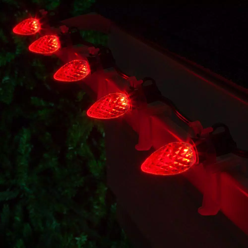 Wintergreen Lighting OptiCore C7 LED Red Faceted Christmas Light Bulbs, 25-Pack