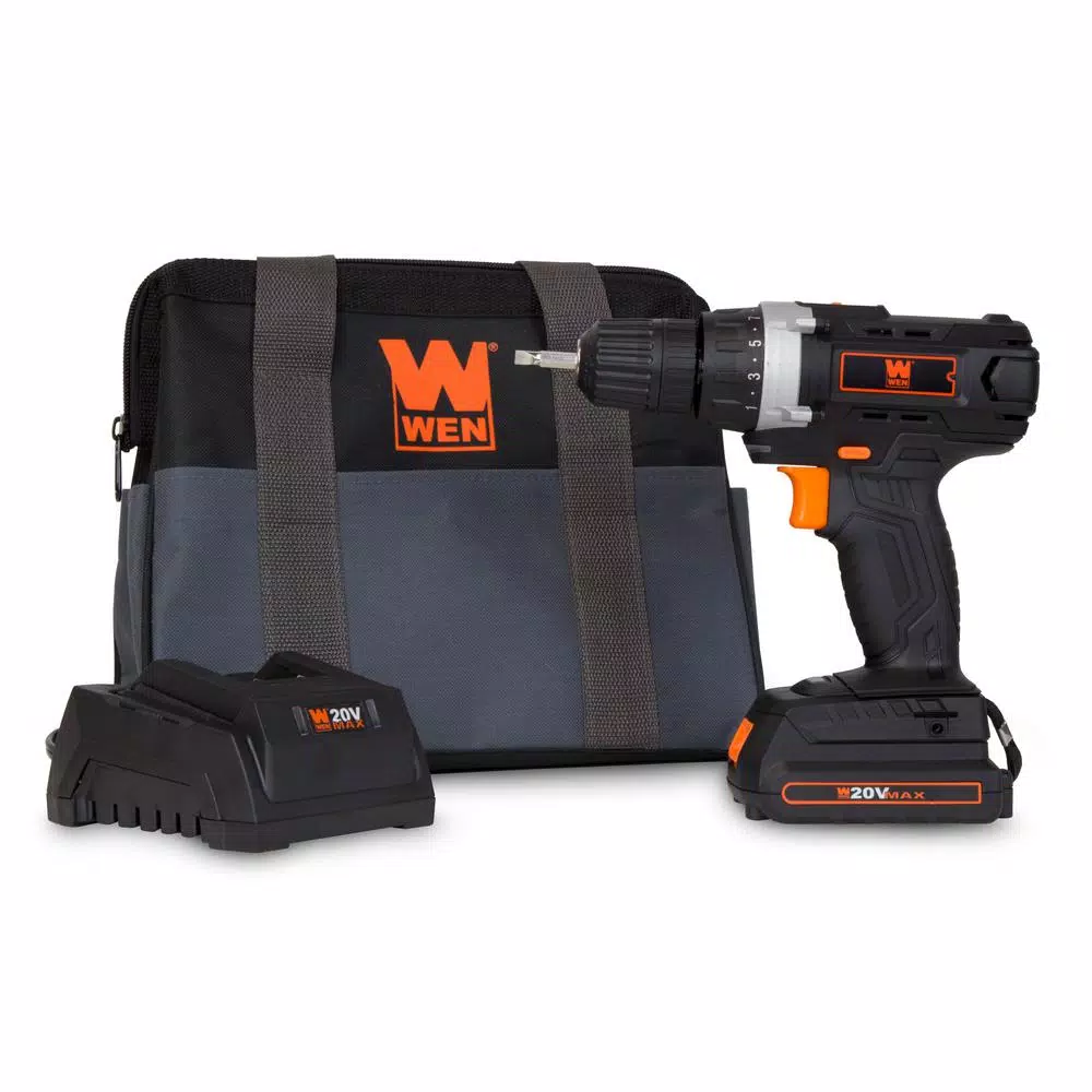 WEN 20V MAX Lithium-Ion Cordless 3/8 in. Drill/Driver Kit with Bits and Carrying Bag