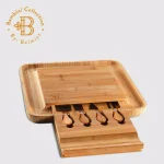 Bambusi Bambsi 100% Natural Bamboo Cheese Board & Cutlery Set with Slide-Out Drawer thumbnail 3