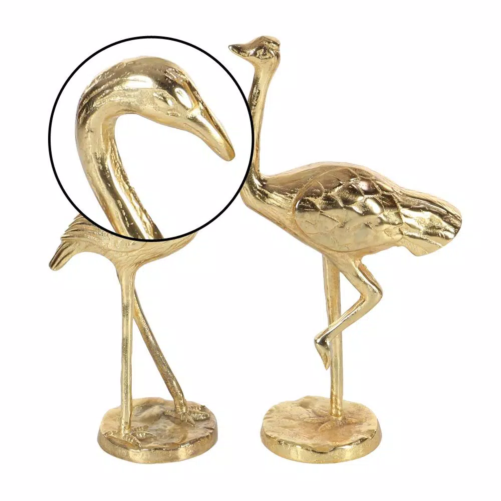 LITTON LANE 14 in. Flamingo Aluminum Decorative Sculpture Set in Gold (Set of 2)