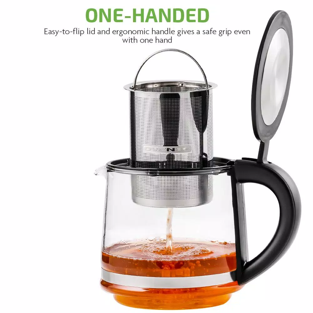 Ovente 3.4-Cup Glass Tea Kettle with Loose-Leaf Tea Infuser, Compatible with KG612S (FGK27B)