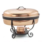 Old Dutch 6 Qt. Oval Hammered Copper Chafing Dish with Stainless Steel Pan and Stand thumbnail 1