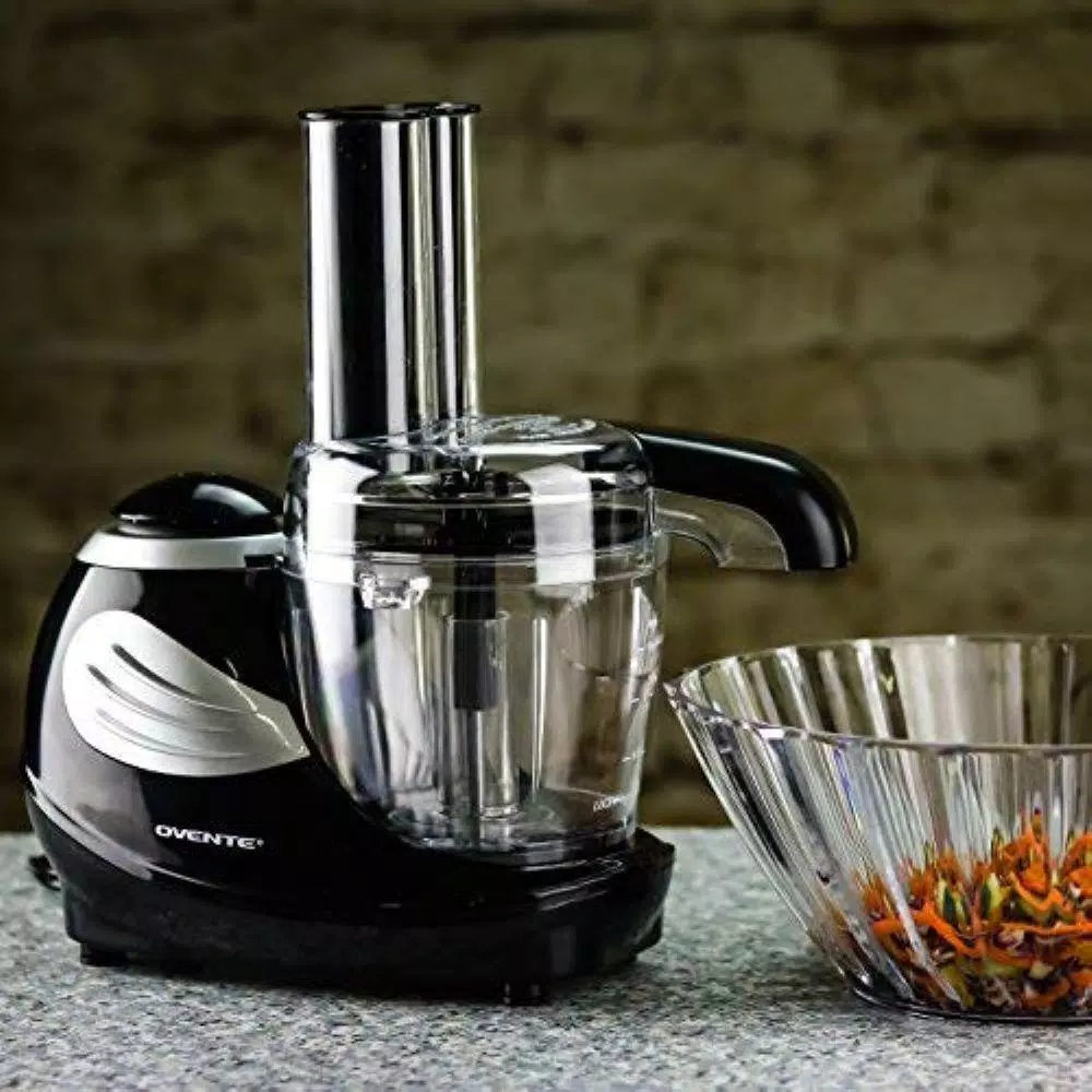 Ovente PF1007 Mini Food Processor, 1.5-Cup Single Speed Compact Chopper with 3 Attachments, Black