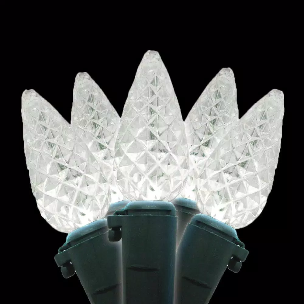 Brite Star 80-Light C6 Faceted Pure White LED Light Set, Green Wire, 27 ft.