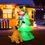 Costway 6.5 ft. Pre-lit LED Inflatable Christmas Tree with Santa and Dog Decorations thumbnail 2