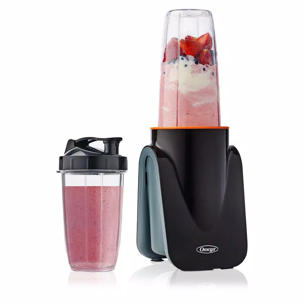 Omega Deluxe MeGo 1000W Personal Blender, 32 oz. Black Single Speed Nutritious Smoothie Maker