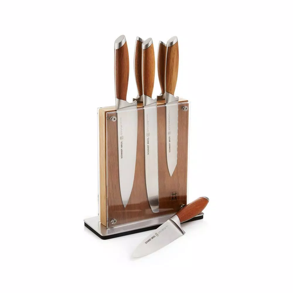SCHMIDT BROS. Schmidt Brothers 7-Piece Bonded Teak Stainless Steel Knife Set with Acacia Midtown Magnetic Block