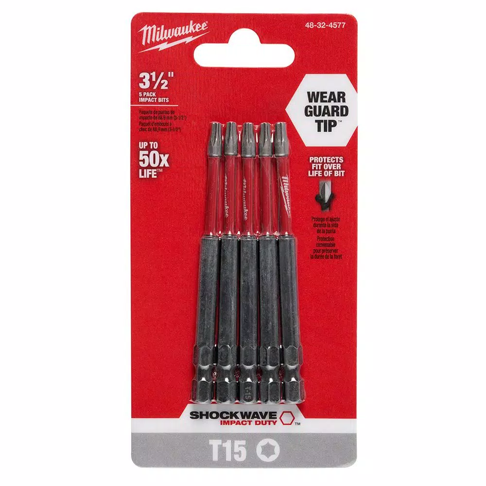 Milwaukee SHOCKWAVE Torx T15 3.5 in. Impact Duty Steel Screwdriver Bits, 5-Pack