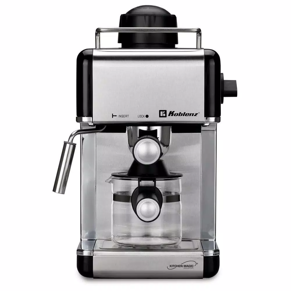 Koblenz Kitchen Magic Collection 4-Cup Espresso and Cappuccino Maker, Black/Silver