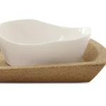 BergHOFF Eclipse 4-Piece Porcelain Snack Bowl Set with Cork Tray, White thumbnail 2