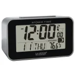 La Crosse Technology Atomic Digital Alarm Clock with Moon Phase & Temperature Display, Silver thumbnail 4