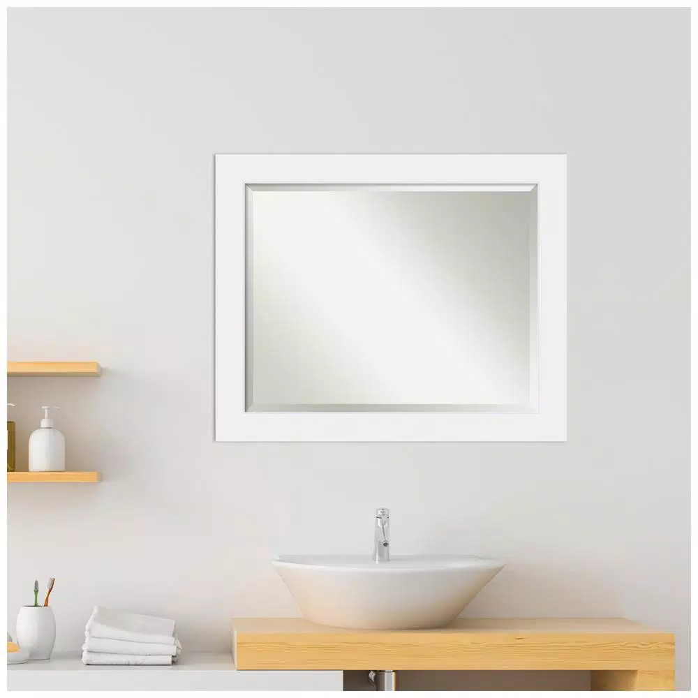 Amanti Art Corvino 33 in. W x 27 in. H Rectangular Beveled Edge Bathroom Vanity Mirror, Satin White
