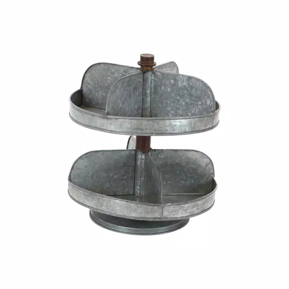 LITTON LANE Industrial Arts 2-Tier Iron Tray Stand with Galvanized Finish, Gray