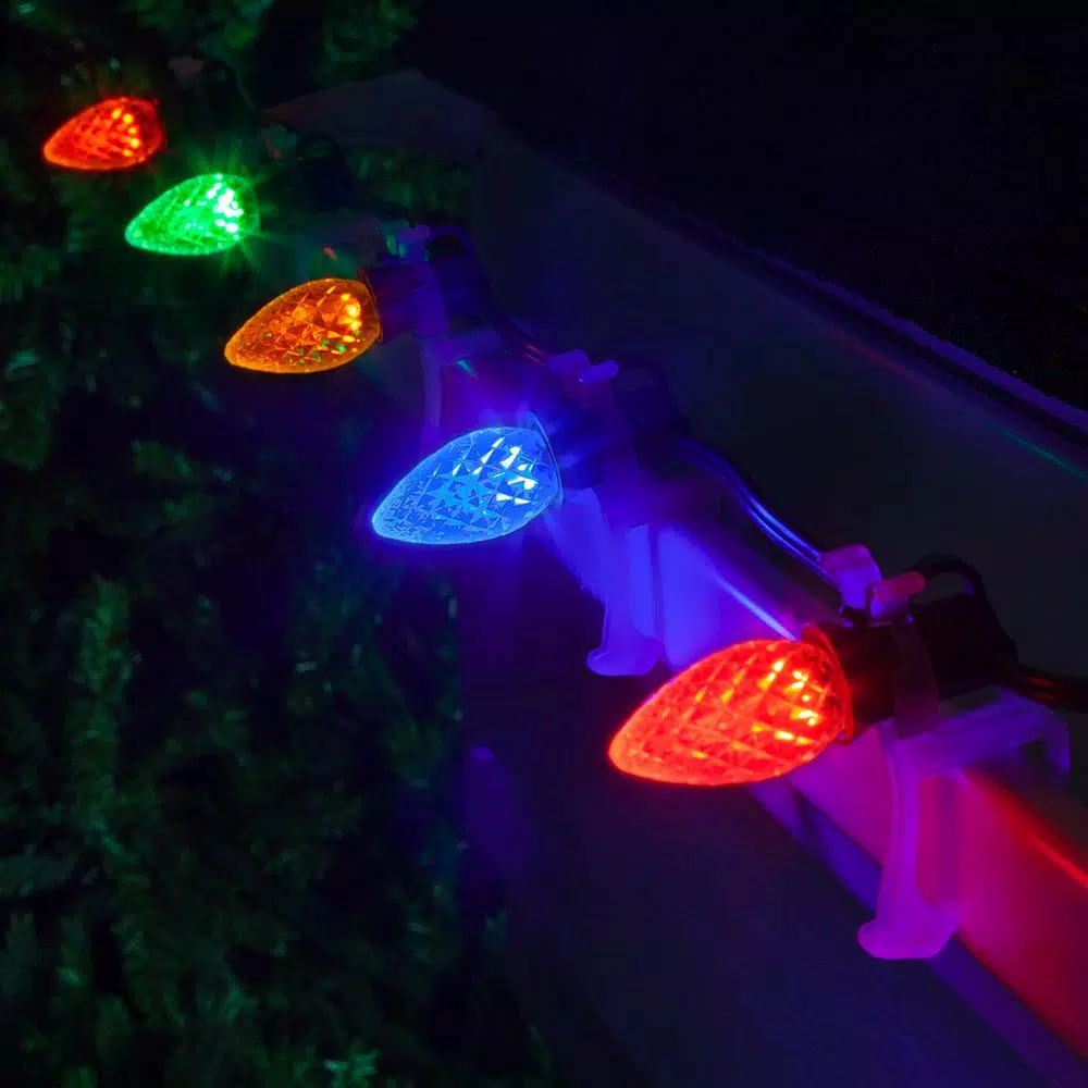 Wintergreen Lighting OptiCore C7 LED Multi-Color Faceted Christmas Light Bulbs, 25-Pack