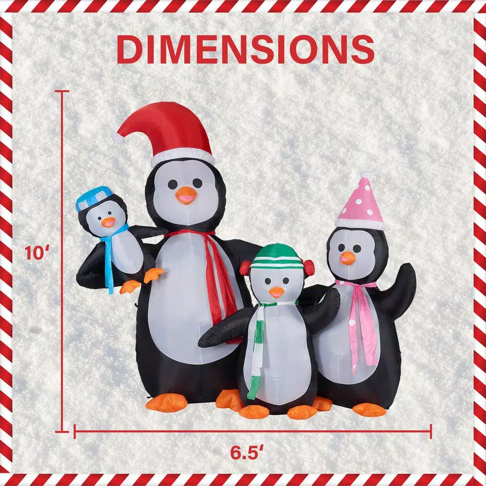 Fraser Hill Farm 10 ft. Penguin Family Christmas Inflatable with White Lights