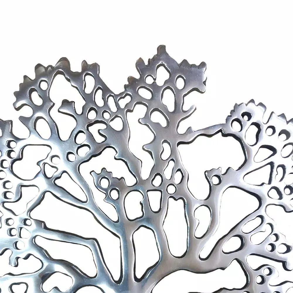 Benjara Modern Silver and Black Aluminum Tree Sculpture Decor with Block Base
