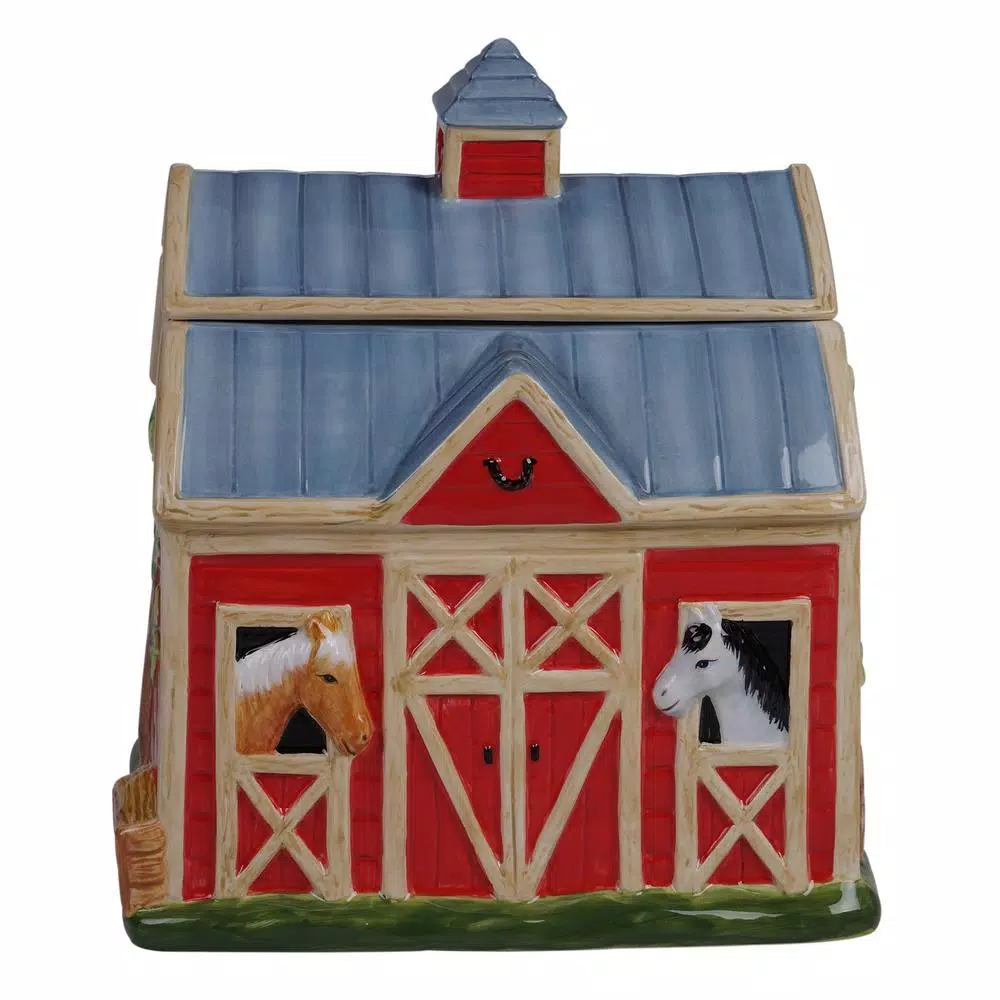 Certified International Clover Farm 3-D Barn Cookie Jar, 128 oz. Multi-Colored Earthenware