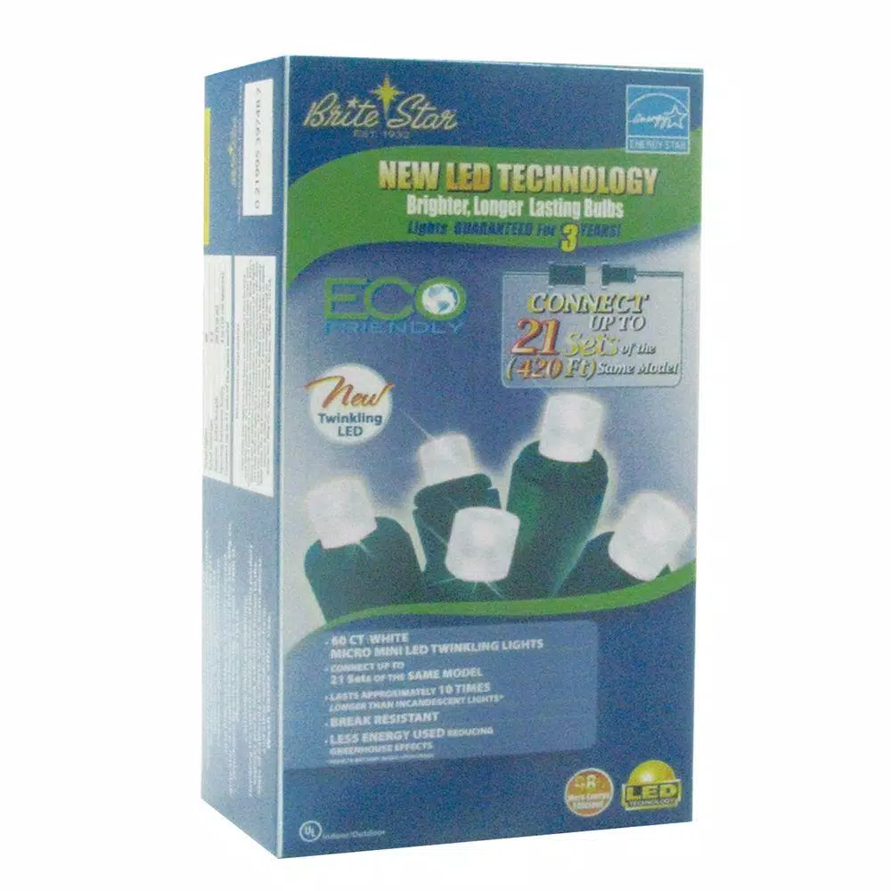Brite Star 60-Light Pure White Micro Mini LED Twinkling String Lights, Set of 2