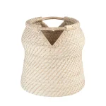 3R Studios White Handwoven Rattan Decorative Basket - Round Wicker Storage Container thumbnail 2