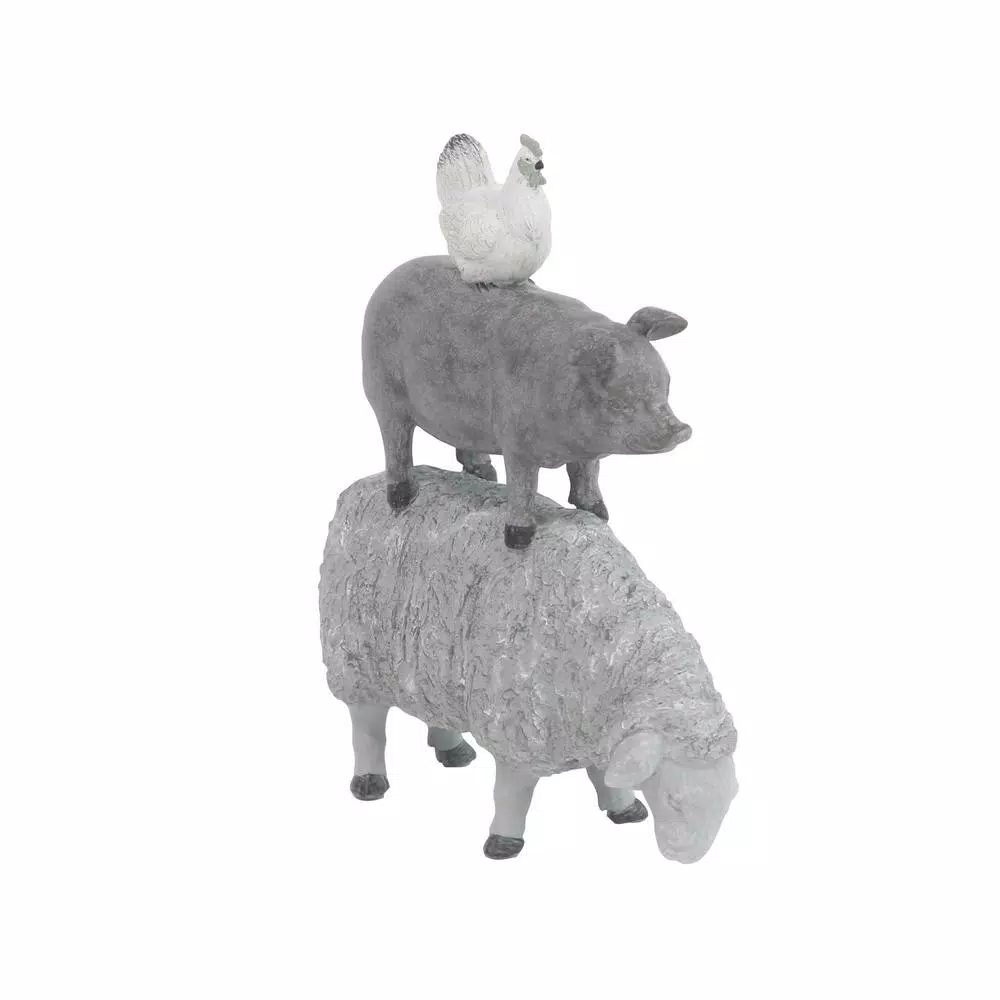 LITTON LANE 3-Stacked Barn Animals Polystone Sculpture - Farmhouse Sheep, Pig, and Chicken Statuary