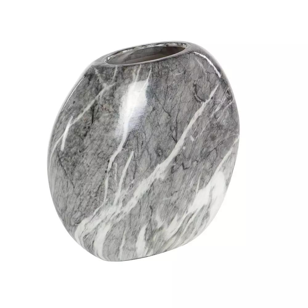 LITTON LANE 8 in. Gray Ceramic Decorative Marbled Vases, Set of 3