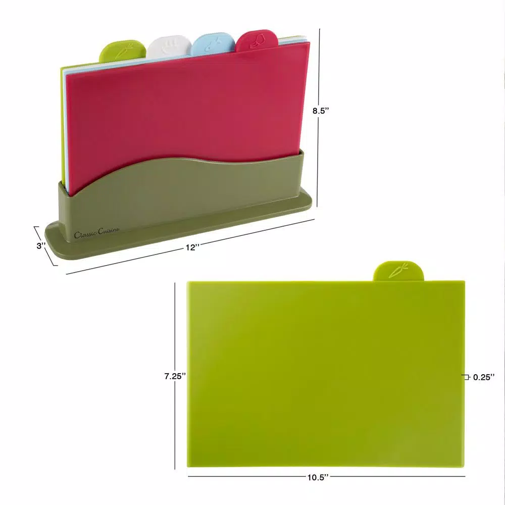 Classic Cuisine 5-Piece Color-Coded Plastic Cutting Board Set with Storage Container