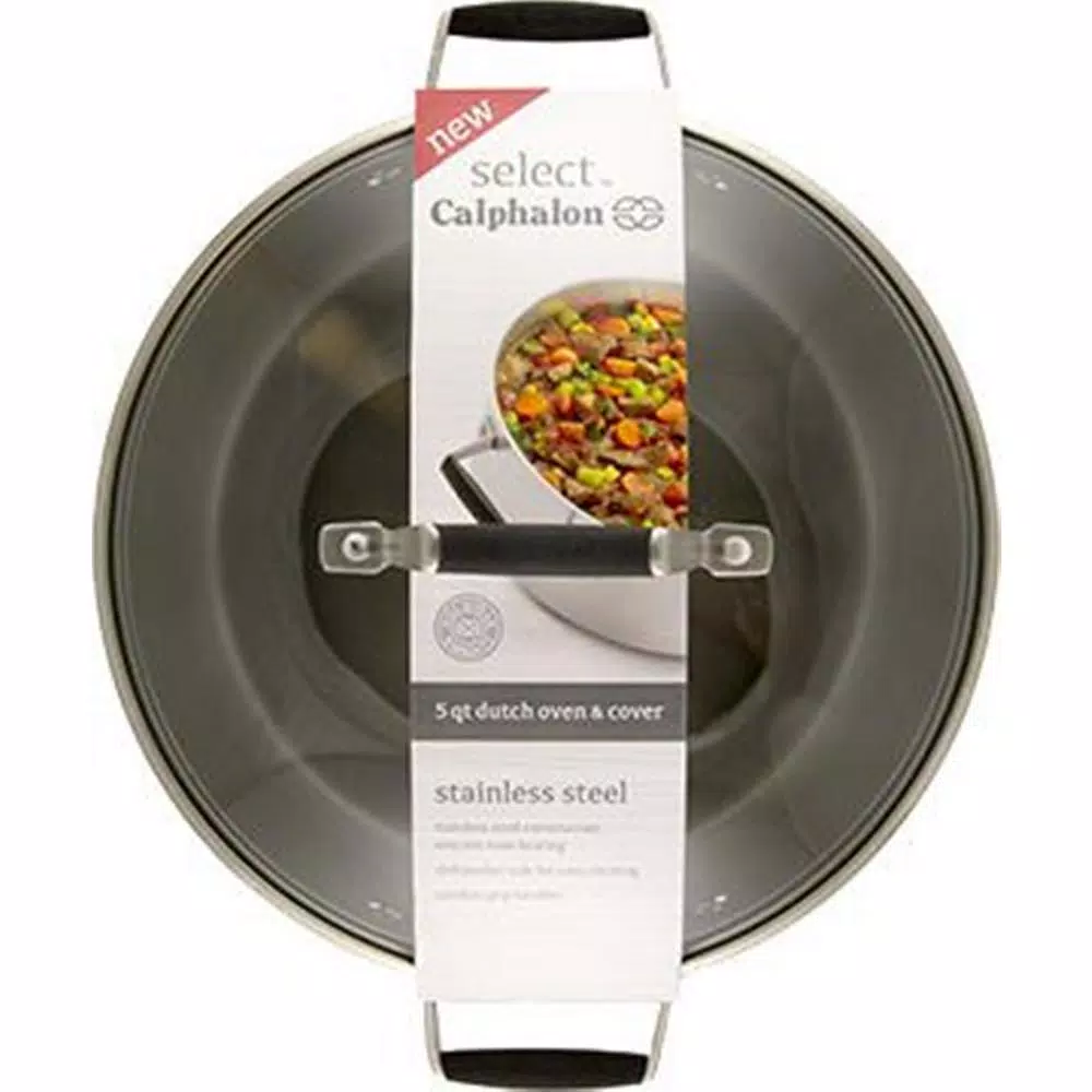Calphalon Select by Calphalon 5 Qt. Round Stainless Steel Dutch Oven with Tempered Glass Lid