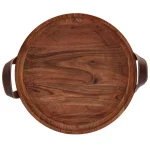 Mason Craft & More 19 in. Round Acacia Wood Serving Tray with Faux Leather Handles thumbnail 2